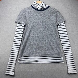 We The Free Womens Mock Neck Layered Look Top Size S Striped Gray Twofer *FLAW
